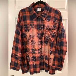 Splash Plaid Navy and Orange bleached pattern flannel